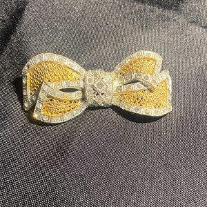 Elegant Gold and Silver Vintage Bow Brooch